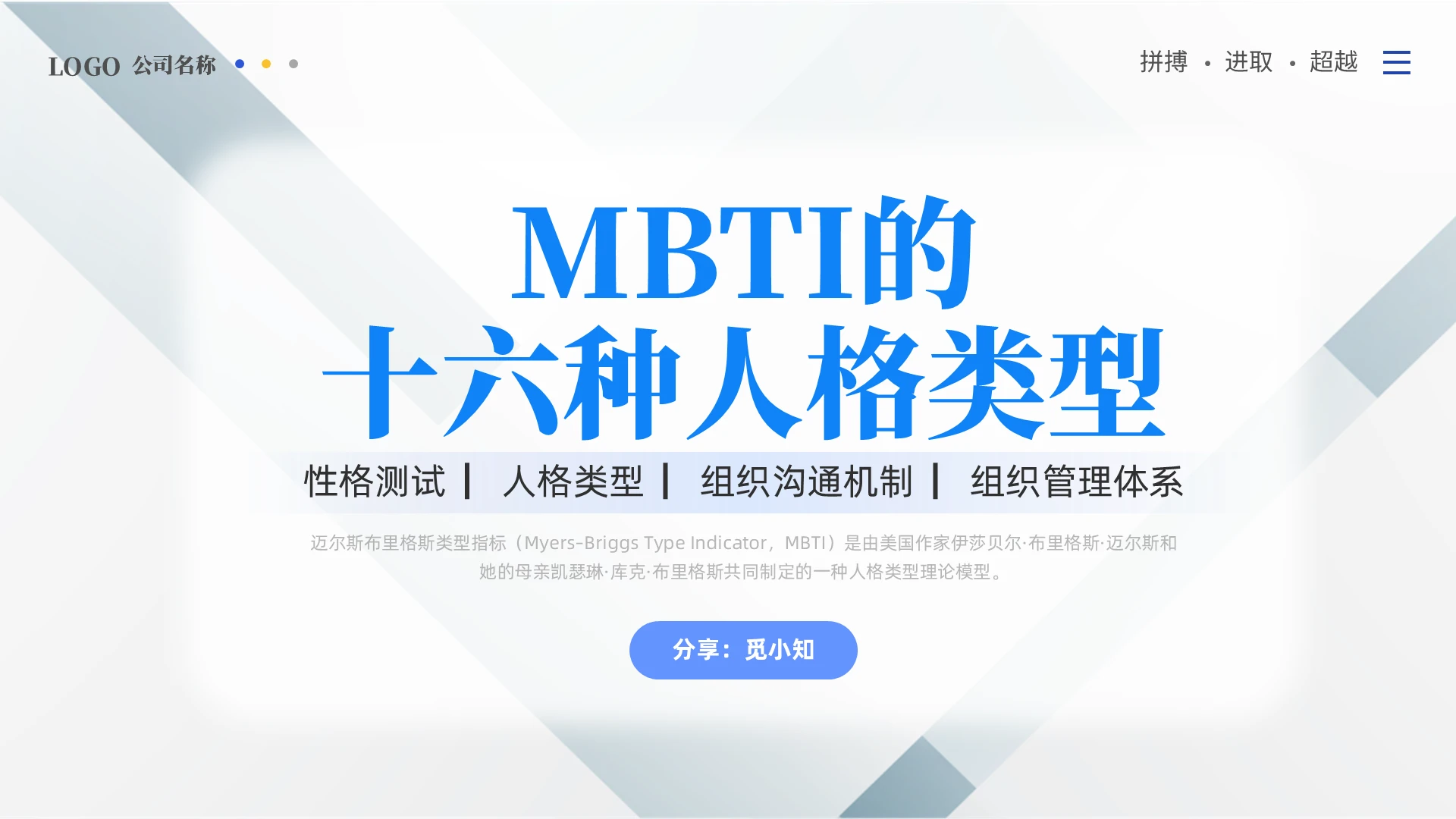 银色简约风线条MBTI的十六种人格类型性格测试PPT课件mbti
