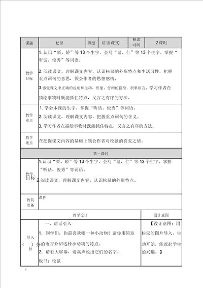 五年级语文上册16松鼠教案及一课一练含答案部编版2