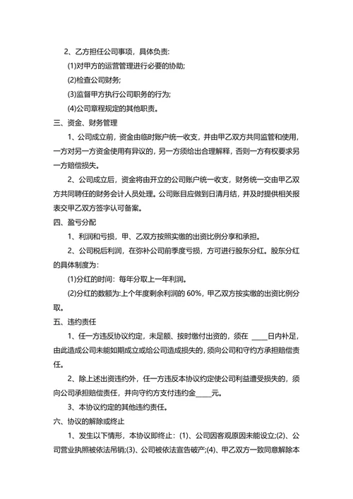 两人投资合伙入股合同