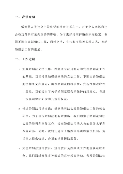 婚姻法工作进展情况汇报