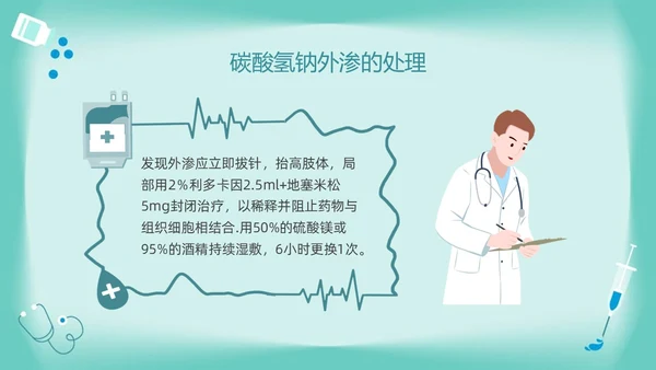 绿色卡通药物外渗的预防与处理PPT模板宣传PPT动态PPT输液外渗的处理方法