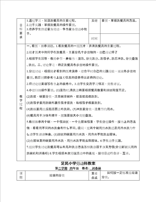 小学劳动课教案十二课时