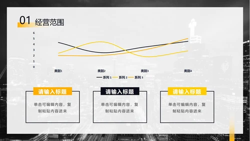黑黄暗色都市缩影商务PPT模板