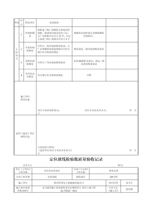 定位放线检验批质量验收记录