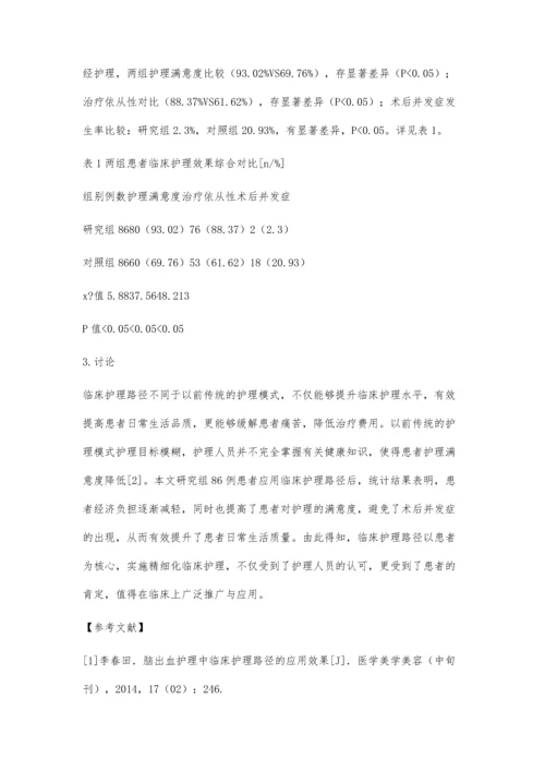 临床护理路径在86例脑出血护理中的应用效果观察.docx