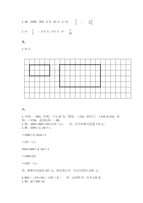 河南省平顶山市六年级下册数学期末测试卷带答案（考试直接用）.docx