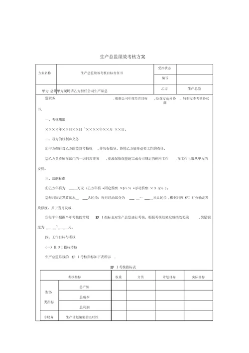 生产总监绩效考核指标