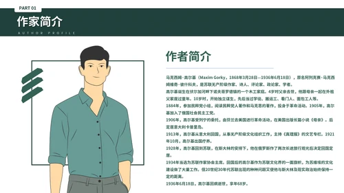 俄国斯元素风格高尔基个人生平介绍PPT模板