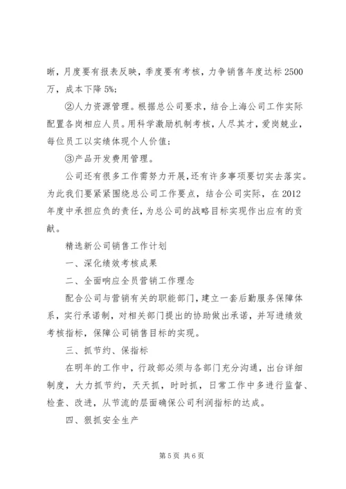 精选新公司销售工作计划.docx