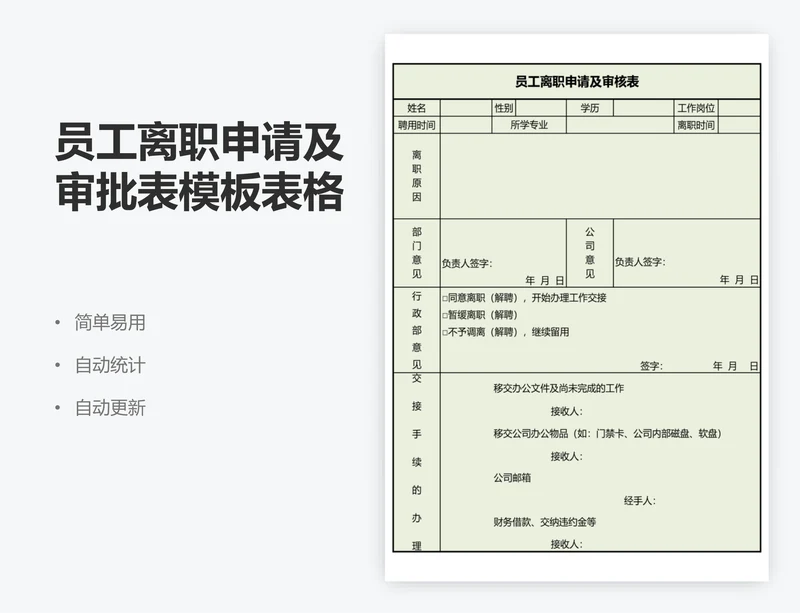 员工离职申请及审批表模板表格