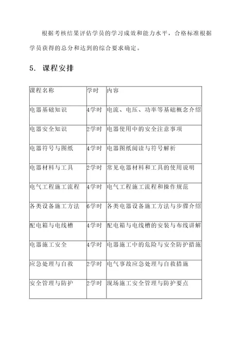 电器施工员培训计划方案