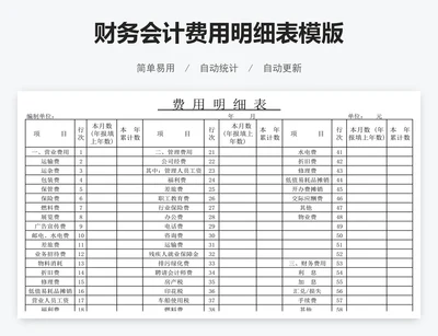 财务会计费用明细表模版