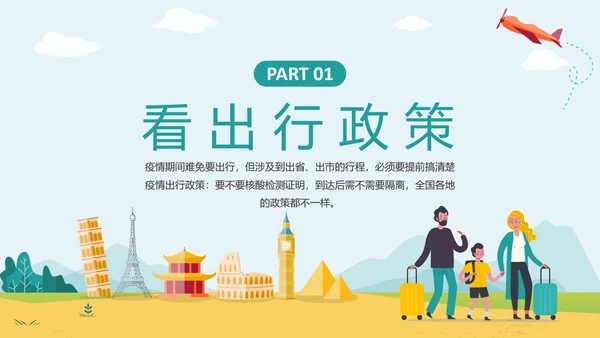 假期旅行疫情出行政策PPT模板