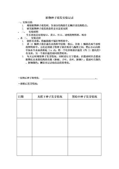 种子萌发实验记录表