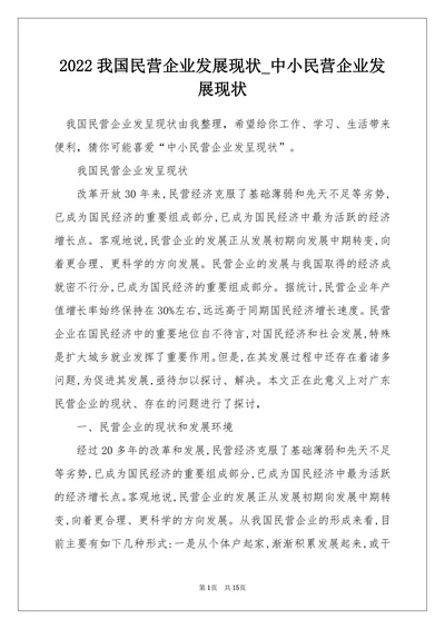 我国民营企业发展现状