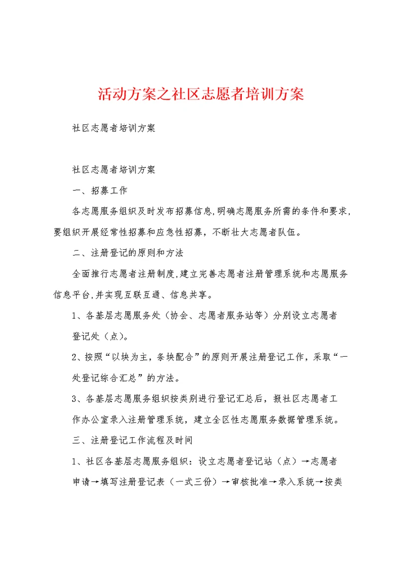 活动方案之社区志愿者培训方案