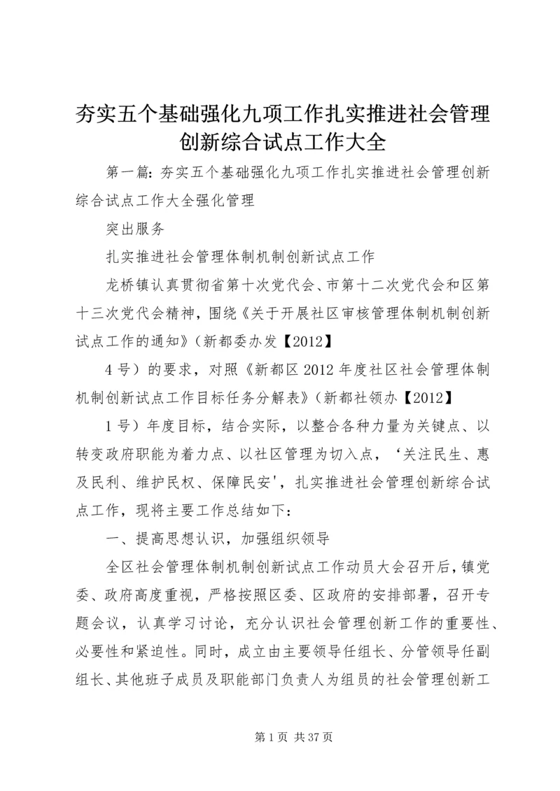 夯实五个基础强化九项工作扎实推进社会管理创新综合试点工作大全.docx