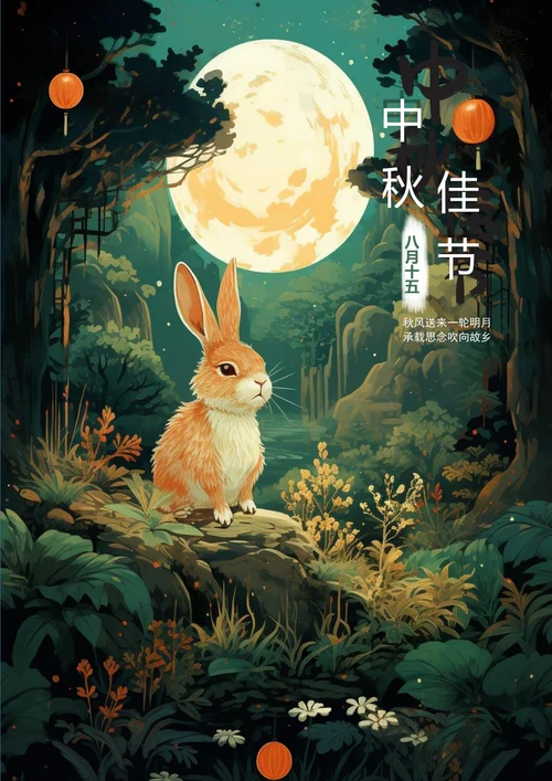 中秋佳节月圆玉兔中秋节海报