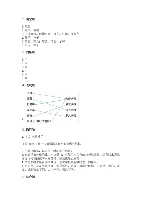 科学四年级下册第一单元植物的生长变化测试卷含答案考试直接用