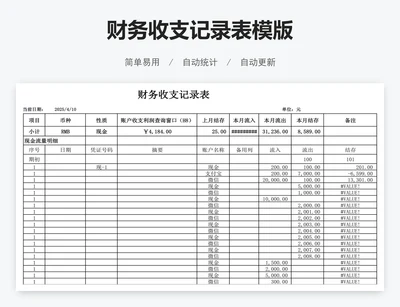 财务收支记录表模版