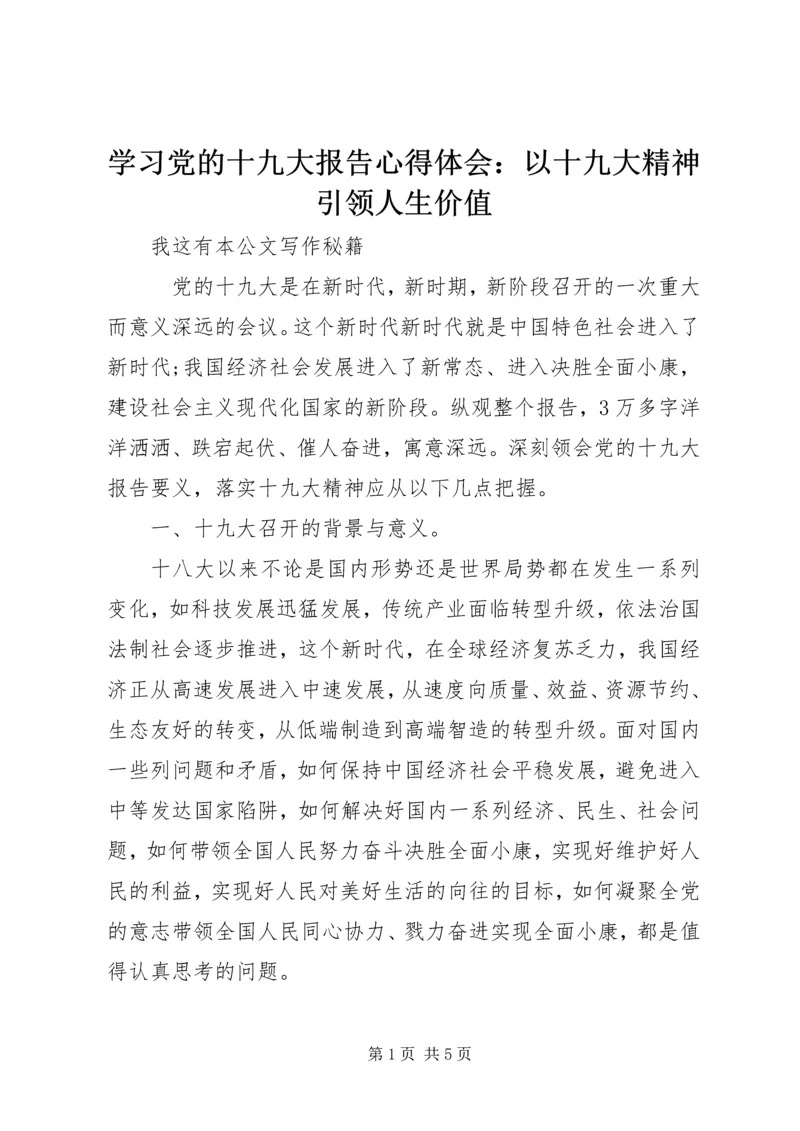 学习党的十九大报告心得体会：以十九大精神引领人生价值 (2).docx