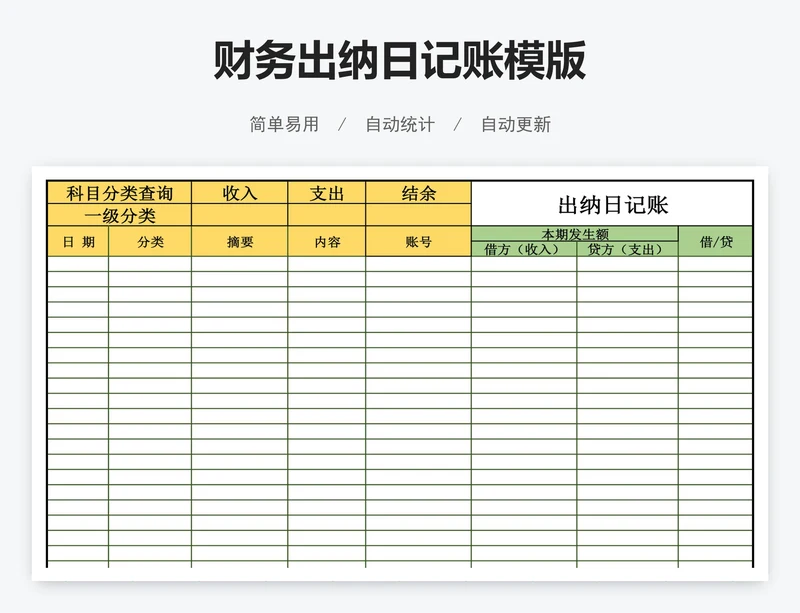 财务出纳日记账模版