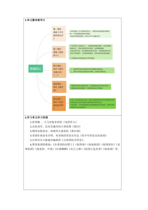 人音版六年级上册第五单元《赞美的心》单元整体教学设计