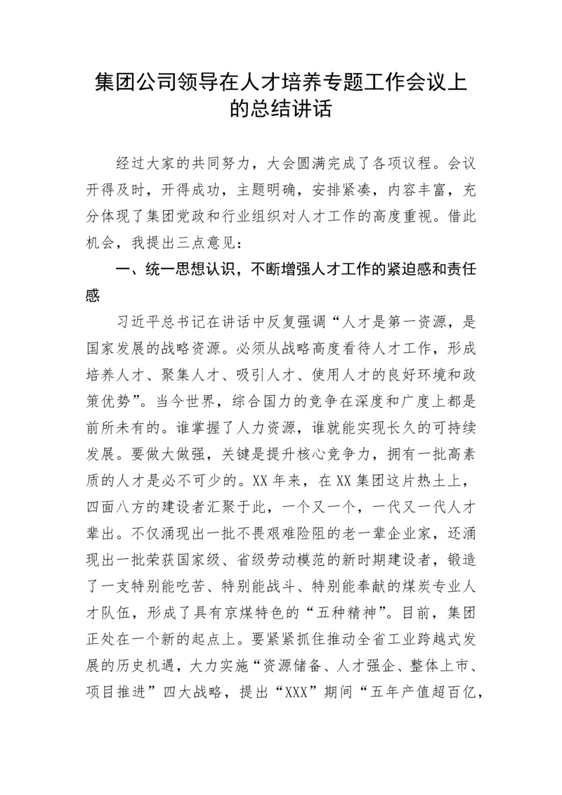 【国资国企】集团公司领导在人才培养专题工作会议上的总结讲话.docx