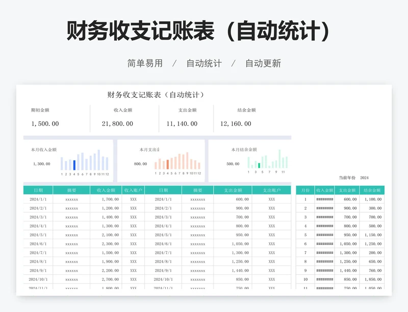 财务收支记账表（自动统计）
