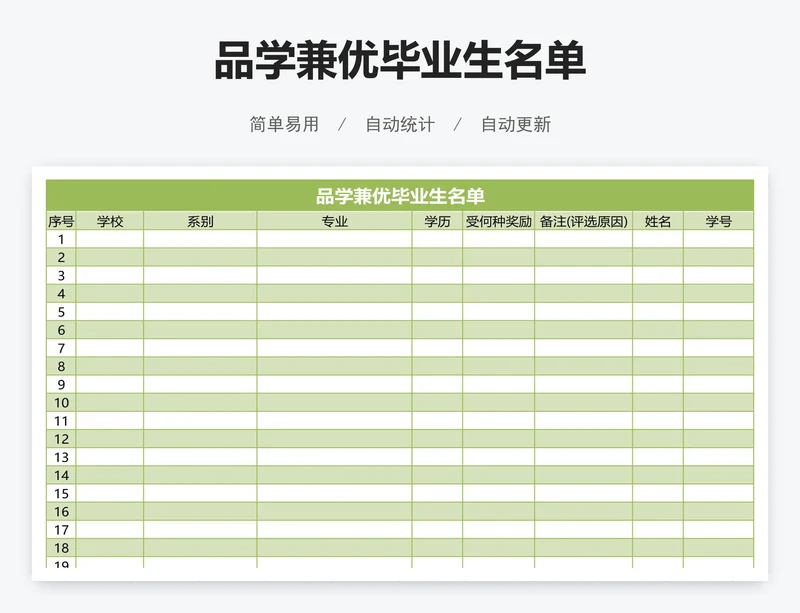 品学兼优毕业生名单