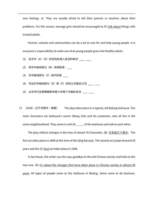 2018年辽宁省沈阳中考英语试卷word模板