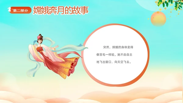 蓝色剪影插画风中国神话故事嫦娥奔月故事PPTz中秋