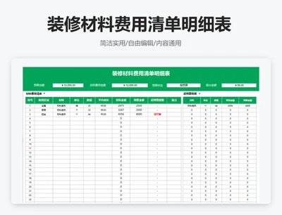 简约绿色装修材料费用清单明细表