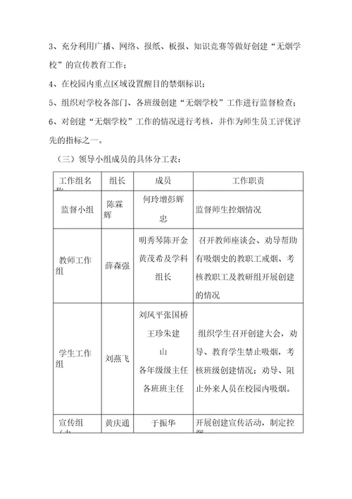 创建无烟校园实施方案