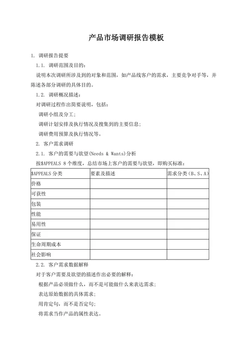 产品市场调研报告模板