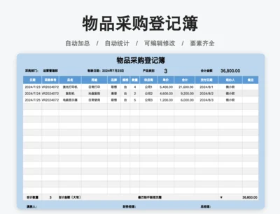 采购物品登记表(可查询统计)