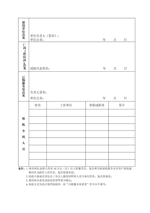 批量用具、装具验收报告