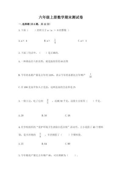 六年级上册数学期末测试卷及完整答案（各地真题）.docx