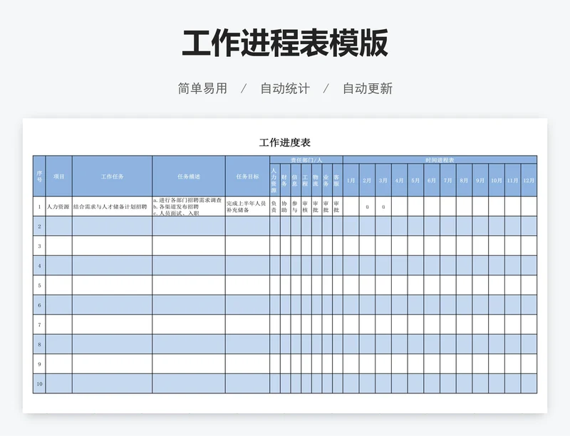 工作进程表模版