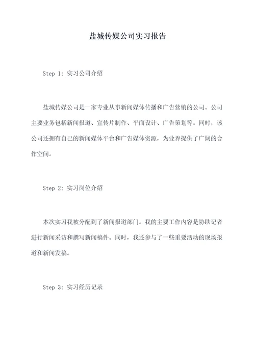 盐城传媒公司实习报告