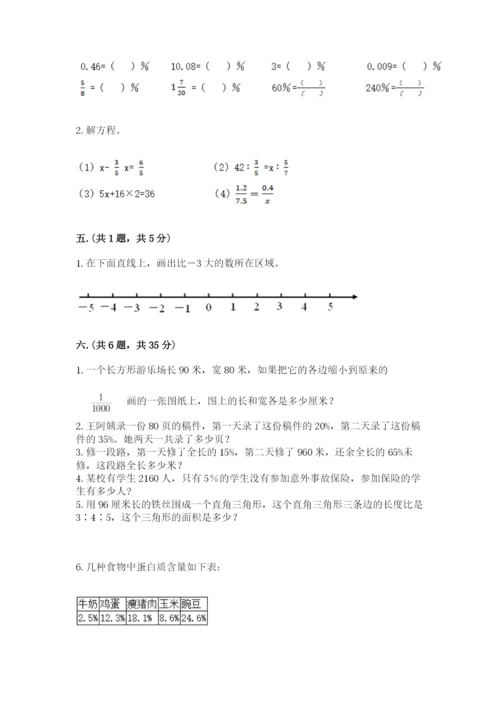 小学六年级下册数学摸底考试题（实用）.docx