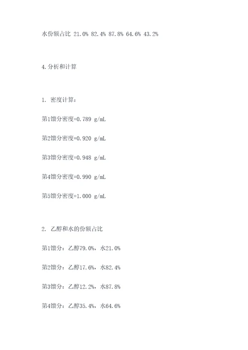 稀酒精的分馏实验报告