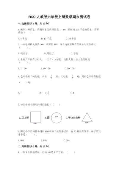 2022人教版六年级上册数学期末测试卷ab卷.docx