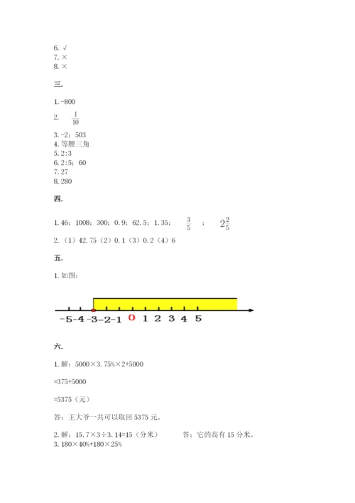 小学六年级下册数学摸底考试题附答案【满分必刷】.docx