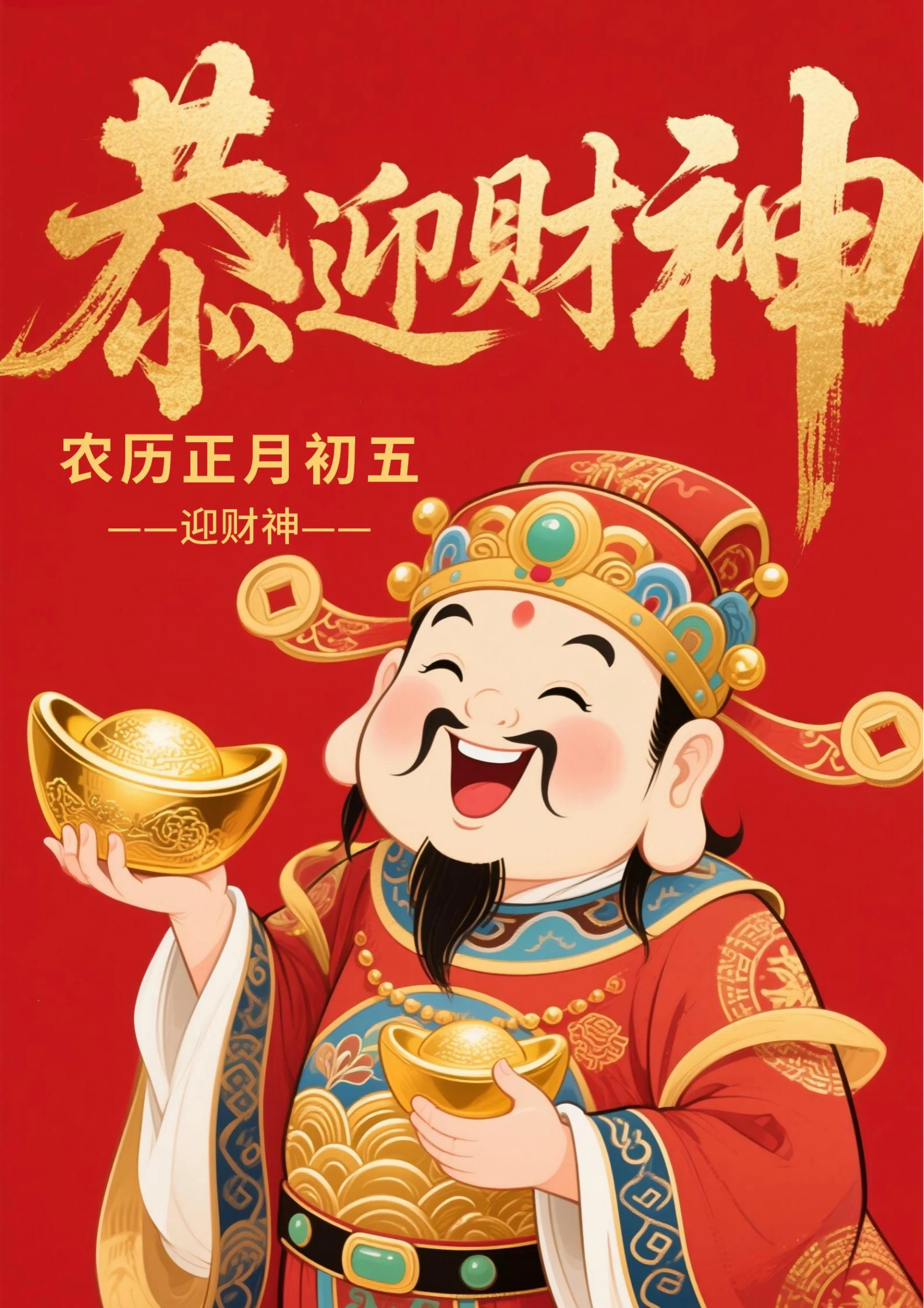 正月初五迎财神海报8