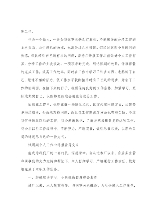 试用期个人工作心得报告范文五篇