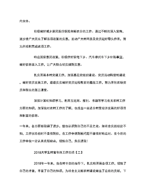 2018大学生村官年终工作总结1