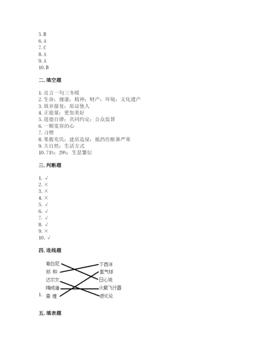 部编版六年级下册道德与法治期末测试卷含答案（培优b卷）.docx