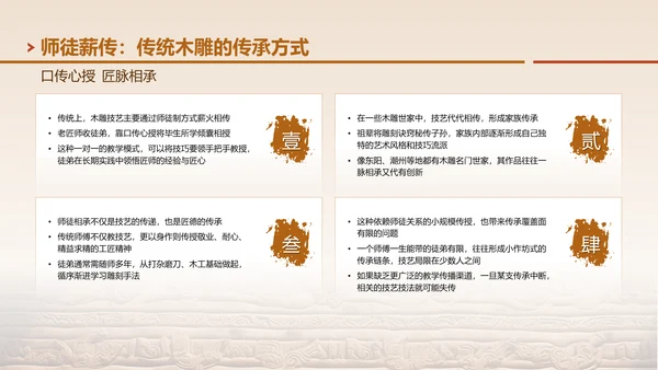 棕色国风非遗木雕技艺传承与创新PPT模板