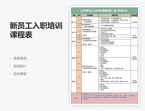 新员工入职培训课程表